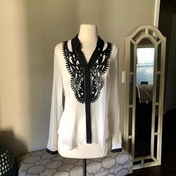 Daniel Cassin Black & White Sheer Blouse - Picture 12 of 16